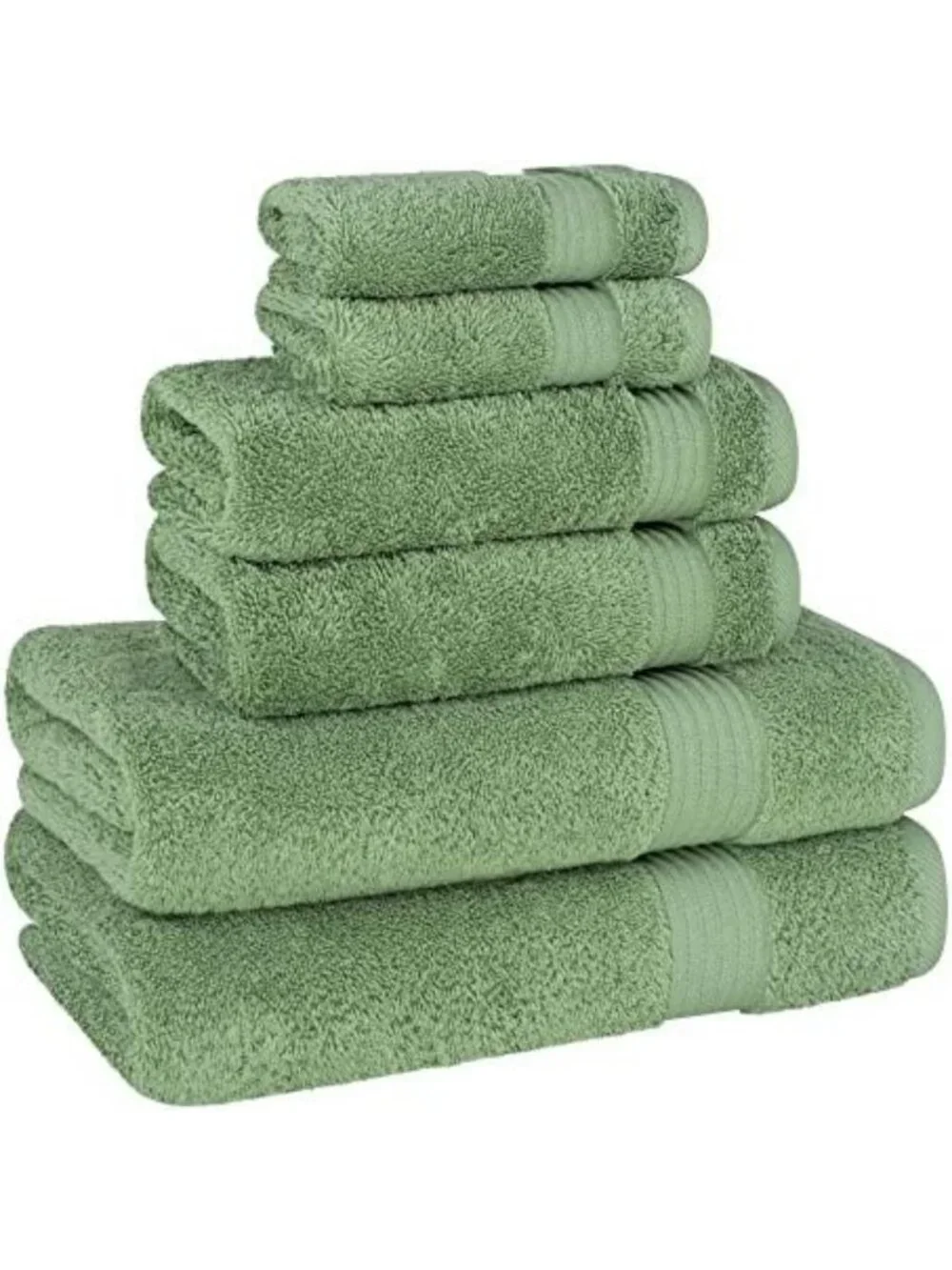 Soft Cotton Towel Set of 6 - 2 Bath, 2 Hand & 2 Washcloths - Green Bathroom